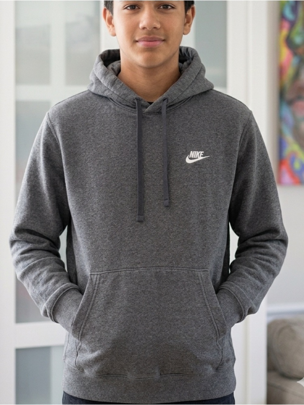 Nike Charcoal Gray Pullover Hoodie winter fall Mens small youth boys unisex